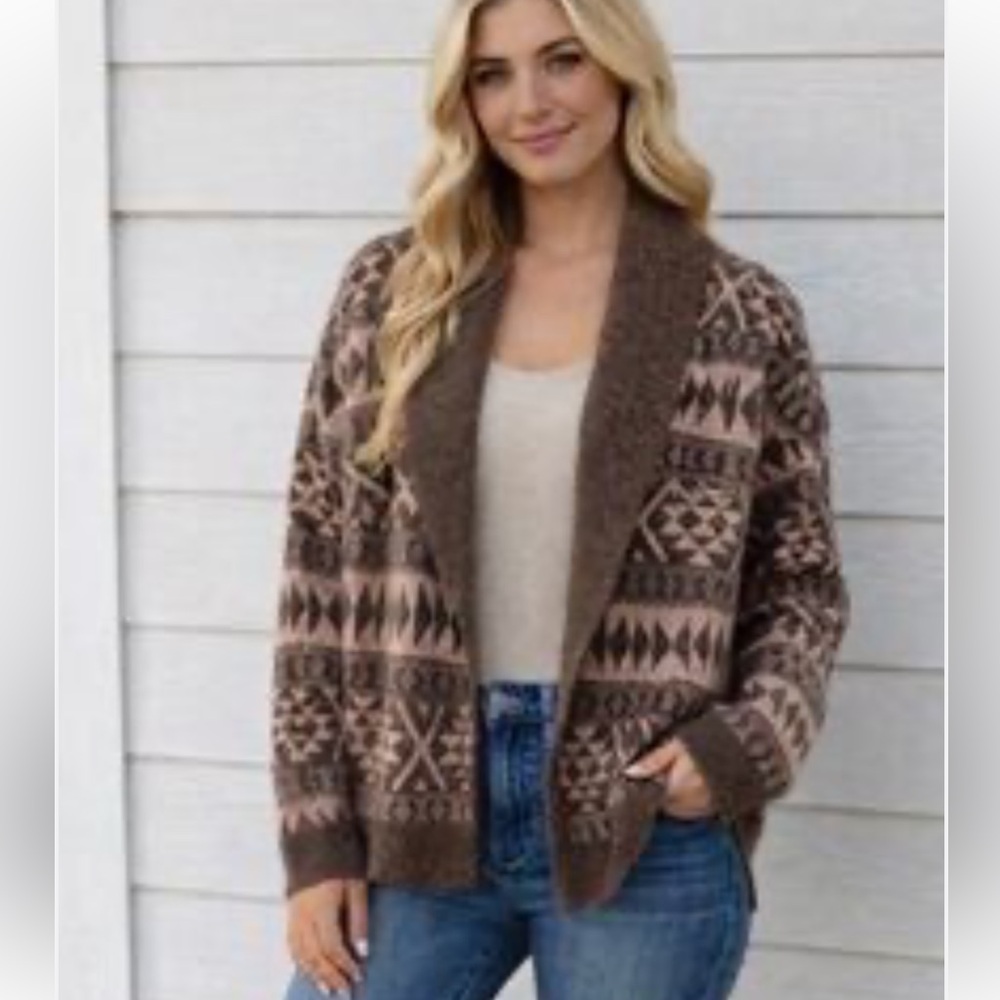 Lucky Brand Southwestern
Aztec Shawl Collar Cardigan Sweater
